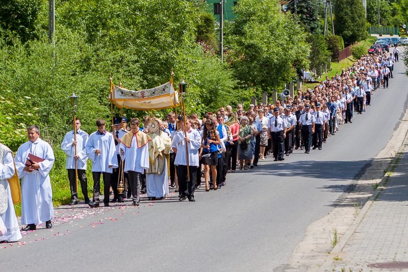 Procesja wśród zieleni.