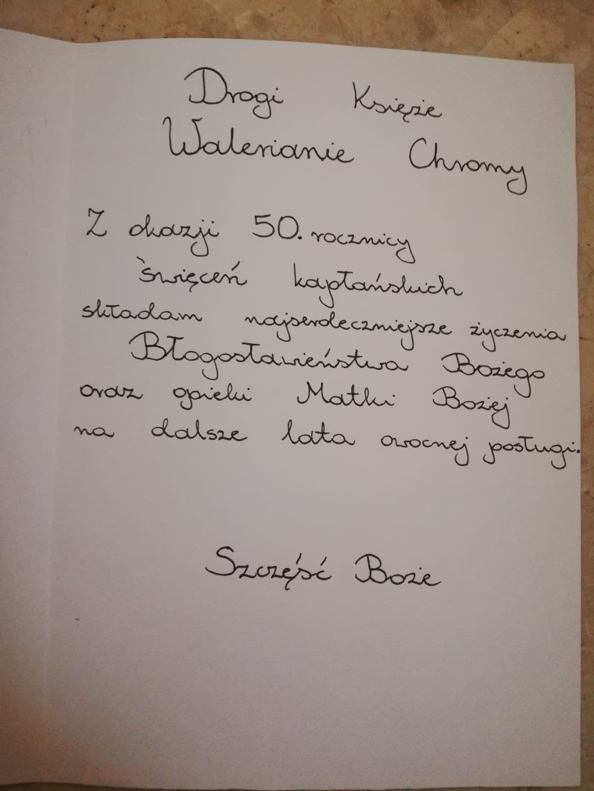 Życzenia z okazji 50. rocznicy święceń kapłańskich.