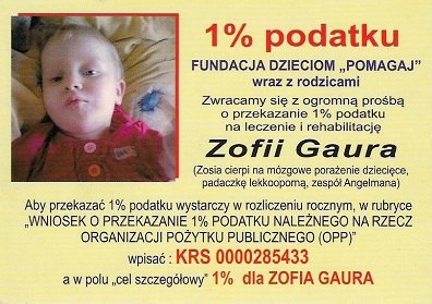 Ulotka akcji 1% podatku dla Zosi Gaury